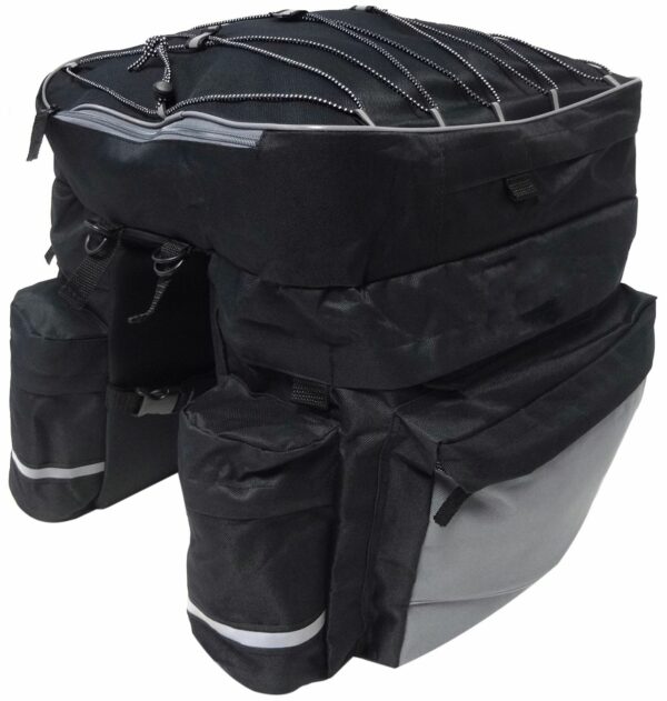 Geanta portbagaj bicicleta dubla, 8 buzunare laterale, 39x34x43cm, negru cu elemente reflectorizante gri, protectie impermeabila - Image 10