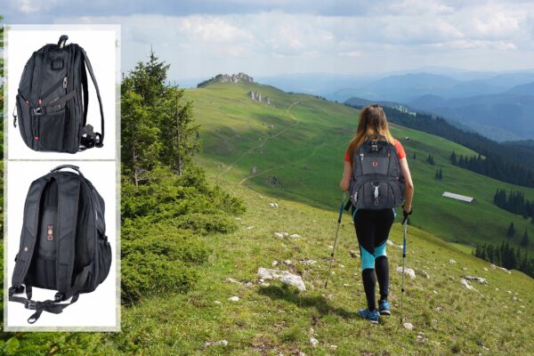 Rucsac de drumetie din pelerina militara, impermeabil, Premium, negru, 45litri, 50x35x25cm - Image 10