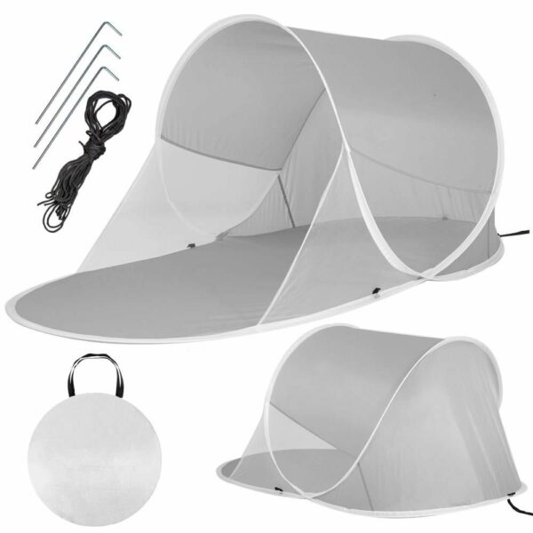 Cort plaja si picnic semi-deschis Sersimo, protectie UV, 190x100x90cm, gri - Image 13