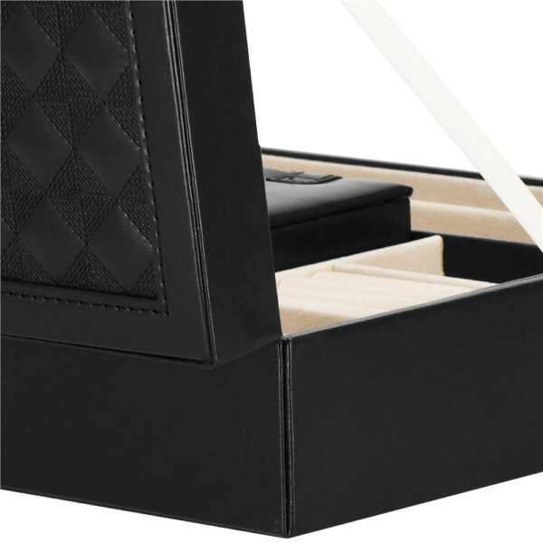 (DL) Cutie depozitare si organizare bijuterii, MDF, piele ecologica, 25 x 25 x 8,5cm, negru - Image 10
