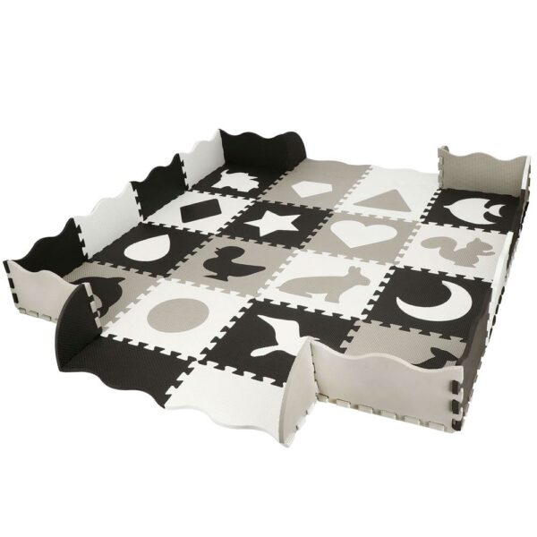 Habszivacs matrac gyerekeknek, állatos puzzle típusú, 52 db, hőszigetelő, 150x150 cm, szürke fekete - Image 10