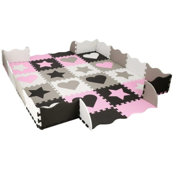 Habszivacs matrac gyerekeknek, puzzle formák, 52 db, hőszigetelő, 150x150 cm, szürke rózsaszín - Image 10