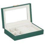 (DL) Cutie depozitare si organizare bijuterii, MDF, piele ecologica, 23,5 x 14 x 5,5cm, verde sticla
