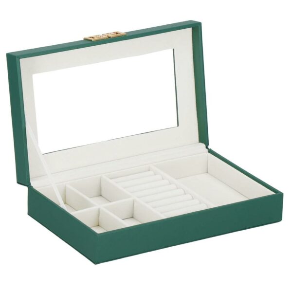(DL) Cutie depozitare si organizare bijuterii, MDF, piele ecologica, 23,5 x 14 x 5,5cm, verde sticla