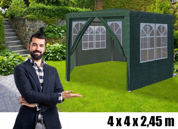 Hatszögletű kerti pavilonsátor, 200x200 cm, ablakos oldalfalakkal, vízálló, UV-álló, zöld - Image 8