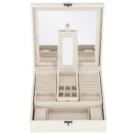 (DL) Cutie depozitare si organizare bijuterii, MDF, piele ecologica, 25 x 25 x 8,5cm, crem deschis