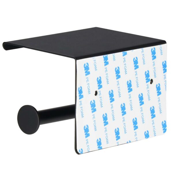 Acél WC-papír tartó tárolópolccal, öntapadós rögzítés, 14cm, fekete - Image 10