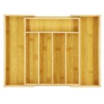 Evőeszköz- és konyhai eszközrendező, bambusz, kihúzható 28–45x33x5 cm