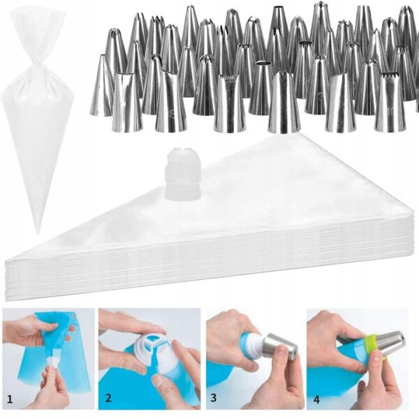 Set patiserie cu platou rotativ, 124 piese cu sabloane pentru ornarea prajiturilor - Image 11
