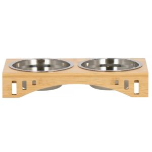 Set de 2 castroane din inox cu suport de bambus, 2x14cm