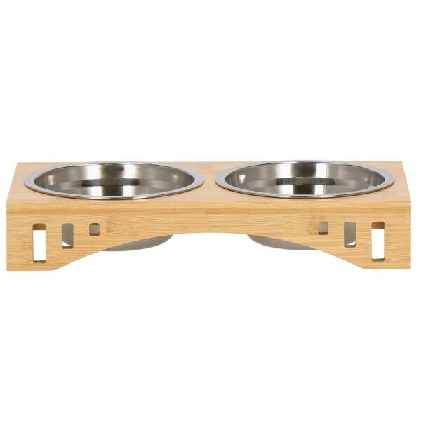 Set de 2 castroane din inox cu suport de bambus, 2x14cm