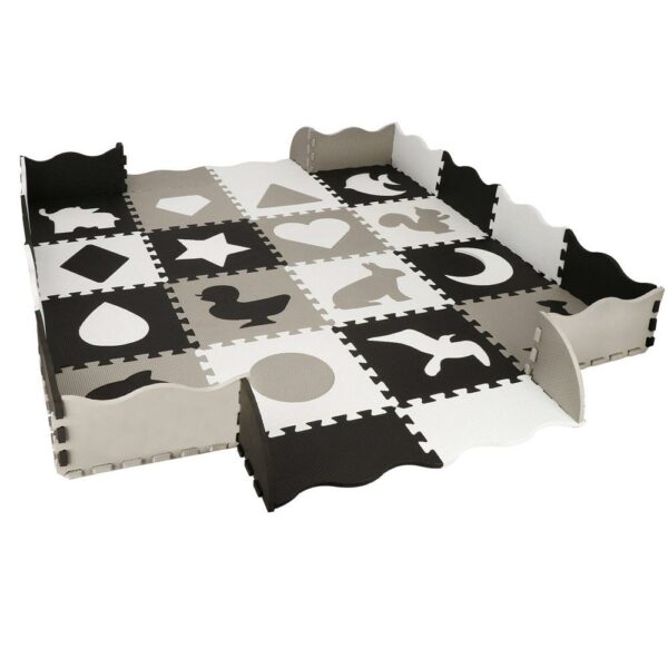 Habszivacs matrac gyerekeknek, állatos puzzle típusú, 52 db, hőszigetelő, 150x150 cm, szürke fekete - Image 11
