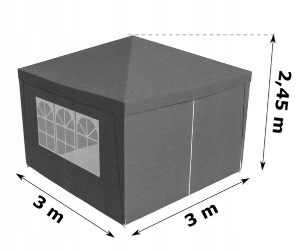 Kerti pavilonsátor, 300x300 cm, 4 oldalfallal ablakos, vízálló, UV-álló, szürke - Image 11