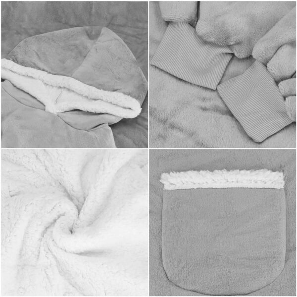 Patura tip hanorac, cu maneci, gluga si buzunare, material plus, marime universala, gri - Image 12