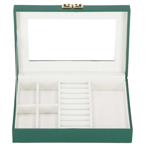 (DL) Cutie depozitare si organizare bijuterii, MDF, piele ecologica, 23,5 x 14 x 5,5cm, verde sticla - Image 11