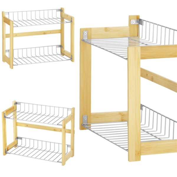 Suport organizator multifunctional cu 2 etaje, bambus si metal, 33x14x25cm - Image 12