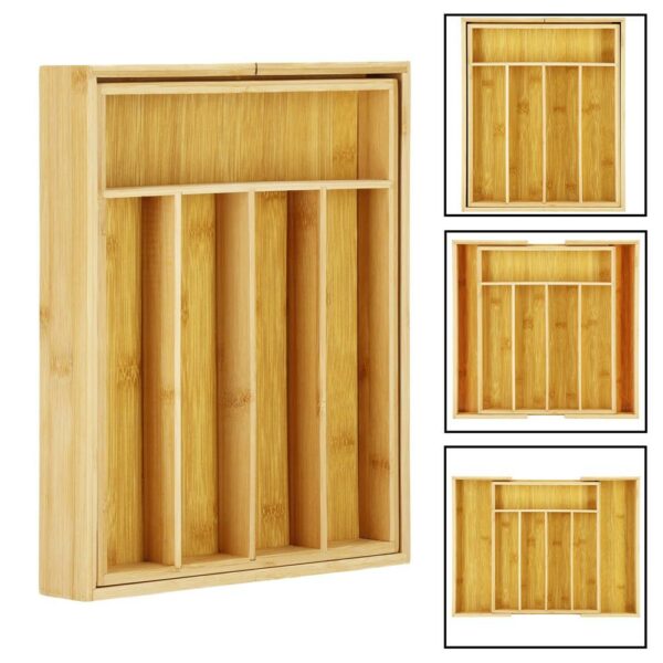Organizator tacamuri si ustensile bucatarie, bambus, extensibil 28-45x33x5cm - Image 12