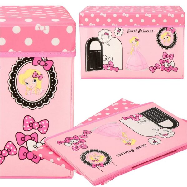 Cutie depozitare jucarii, pliabila cu capac, model printese, 48x30x29cm, roz - Image 12