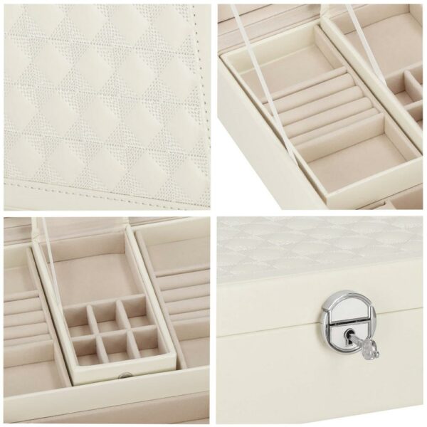 (DL) Cutie depozitare si organizare bijuterii, MDF, piele ecologica, 25 x 25 x 8,5cm, crem deschis - Image 12