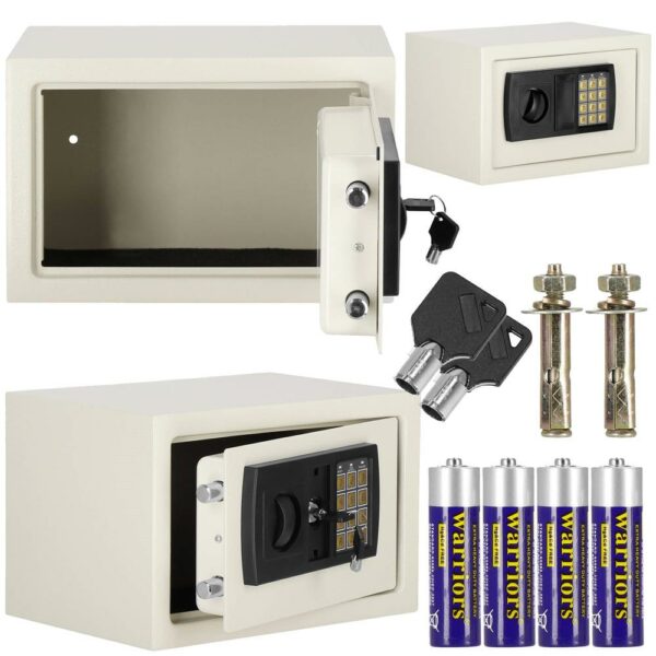Seif electronic standard cu cifru si cheie, 200x300x200 mm, Otel, Bej - Image 13
