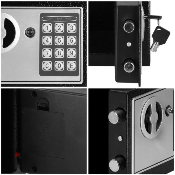 Standard elektronikus széf kóddal és kulccsal, 170x230x170 mm, Acél, Fekete - Image 11