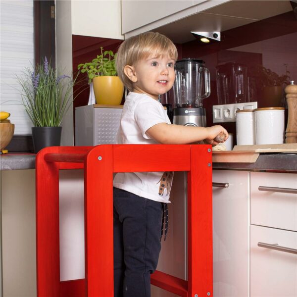 (DL) Turn de invatare inaltator multifunctional de bucatarie din lemn, ajustabil, rosu - Image 12