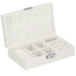 (DL) Cutie depozitare si organizare bijuterii, MDF, piele ecologica, 21 x 21 x 16cm, alb perla