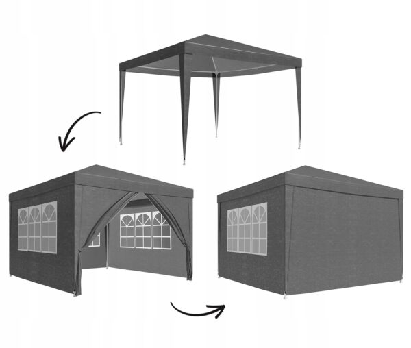 Kerti pavilonsátor, 300x300 cm, 4 oldalfallal ablakos, vízálló, UV-álló, szürke - Image 12