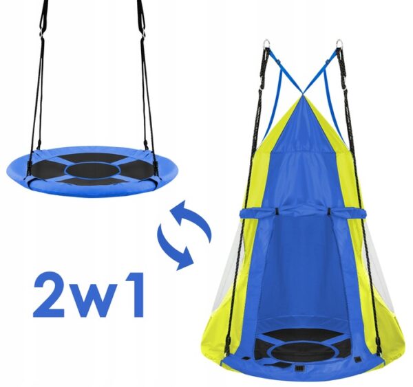 Leagan tip cuib Sersimo, 90cm, 2 in 1 cu cort de protectie, 100 kg, Albastru Galben - Image 10