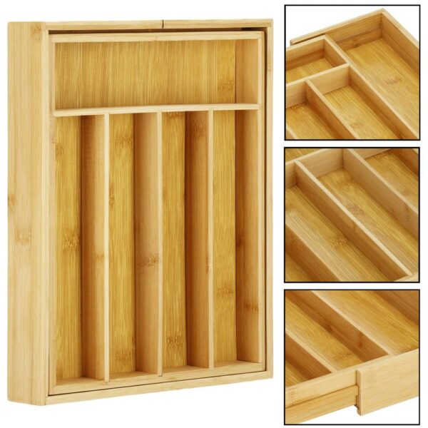 Organizator tacamuri si ustensile bucatarie, bambus, extensibil 28-45x33x5cm - Image 13