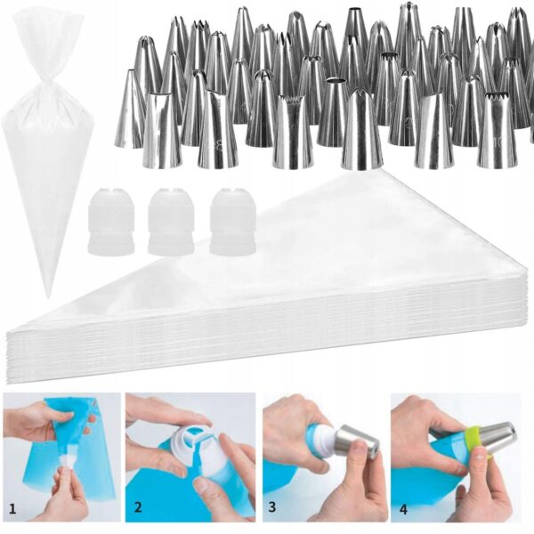 Set patiserie cu platou rotativ, 200 piese cu sabloane pentru ornarea prajiturilor - Image 16