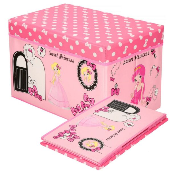 Cutie depozitare jucarii, pliabila cu capac, model printese, 48x30x29cm, roz - Image 13