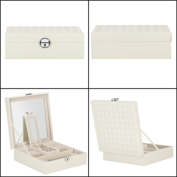 (DL) Cutie depozitare si organizare bijuterii, MDF, piele ecologica, 25 x 25 x 8,5cm, crem deschis - Image 13