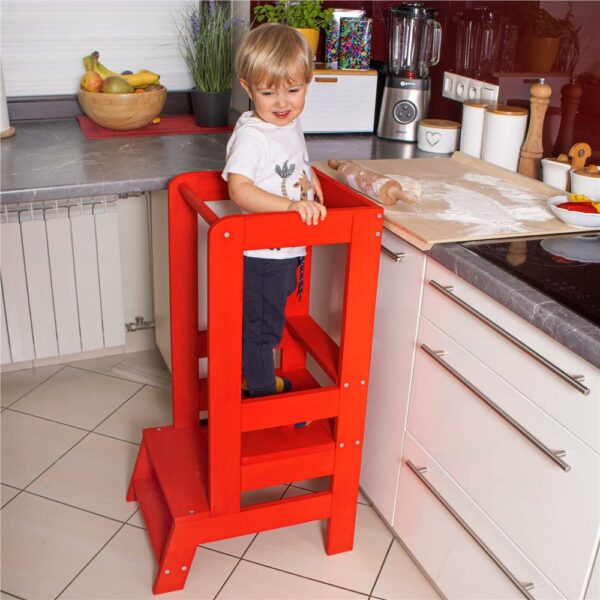 (DL) Turn de invatare inaltator multifunctional de bucatarie din lemn, ajustabil, rosu - Image 13