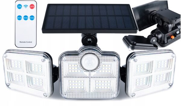 Moduláris napelemes LED projektor 3 lámpával, mozgásérzékelővel, 122 LED-del, távirányítóval - Image 13