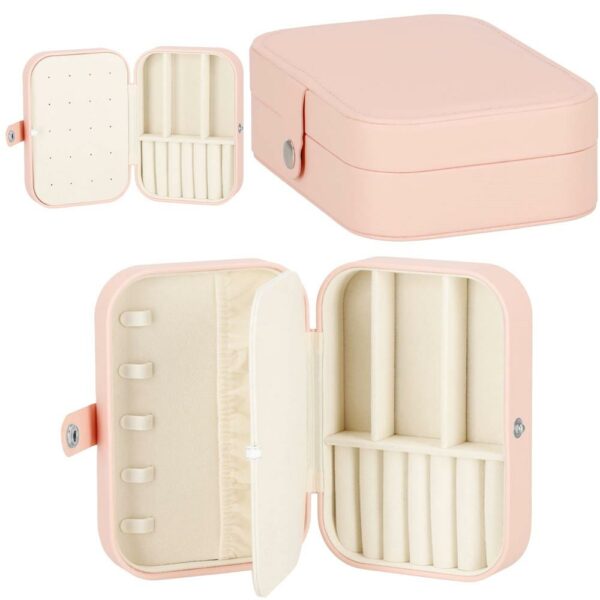 (DL) Cutie depozitare si organizare bijuterii, MDF, piele ecologica, 16 x 11 x 5cm, roz - Image 14