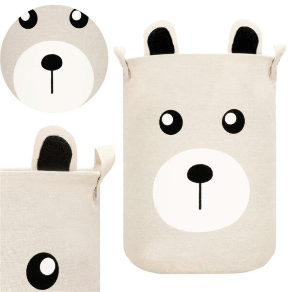 Cos depozitare haine sau jucarii, 40x33cm, bumbac si in, 43 l, ursulet, bej - Image 14