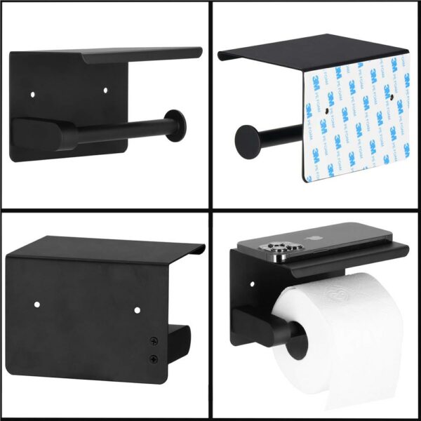 Acél WC-papír tartó tárolópolccal, öntapadós rögzítés, 14cm, fekete - Image 13