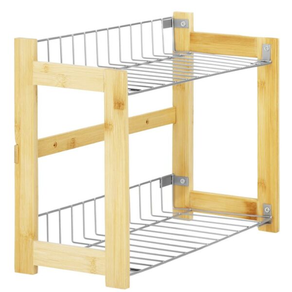 Suport organizator multifunctional cu 2 etaje, bambus si metal, 33x14x25cm - Image 14