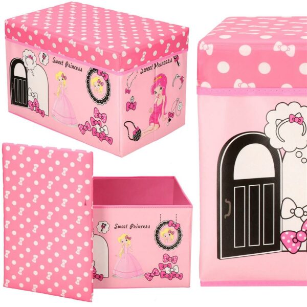 Cutie depozitare jucarii, pliabila cu capac, model printese, 48x30x29cm, roz - Image 14