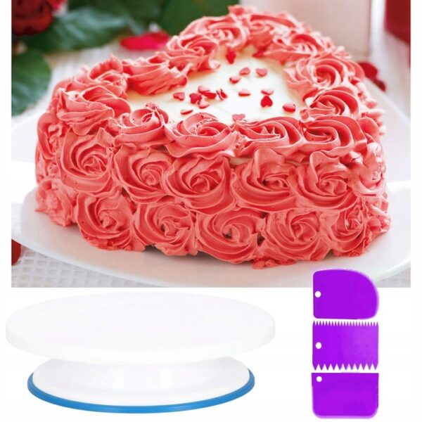 Forgatható torta állvány és tortakészítő szett, 137 darabos torta díszítő sablonokkal - Image 14