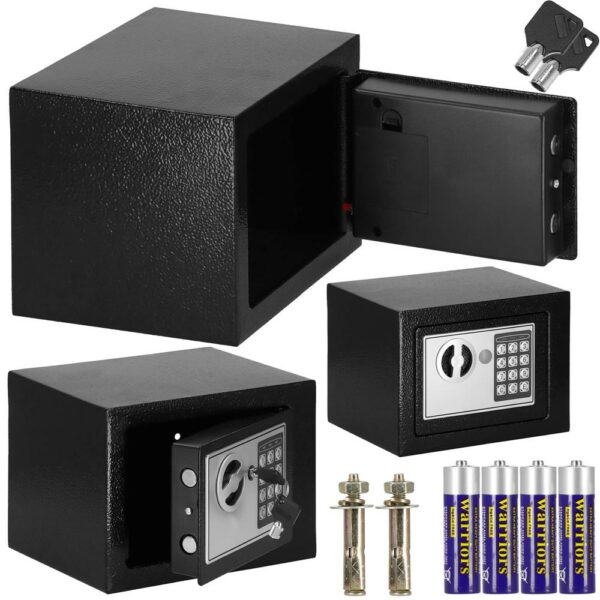 Standard elektronikus széf kóddal és kulccsal, 170x230x170 mm, Acél, Fekete - Image 13