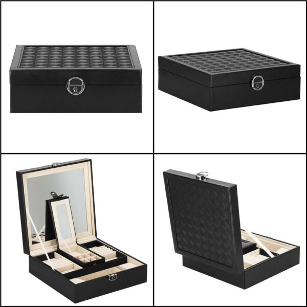 (DL) Cutie depozitare si organizare bijuterii, MDF, piele ecologica, 25 x 25 x 8,5cm, negru - Image 14