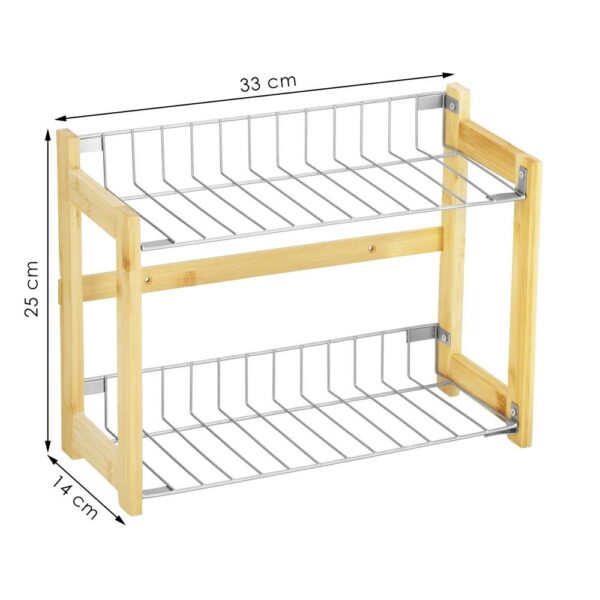 Suport organizator multifunctional cu 2 etaje, bambus si metal, 33x14x25cm - Image 15
