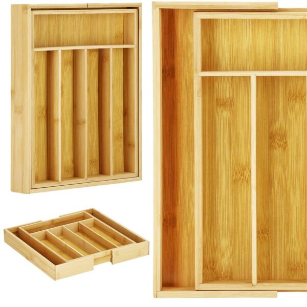 Organizator tacamuri si ustensile bucatarie, bambus, extensibil 28-45x33x5cm - Image 15