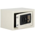 Elektronikus széf szabványos kivitelben, kóddal és kulccsal, 200x300x200 mm, acél, bézs