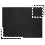 Covor din spuma pentru copii, tip puzzle, 12 piese, termoizolant, 118x90 cm, negru