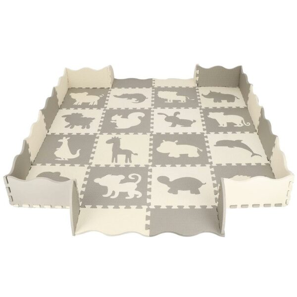 Habszivacs matrac gyerekeknek, állatos puzzle típusú, 52 db, hőszigetelő, 150x150 cm, krémszürke - Image 15