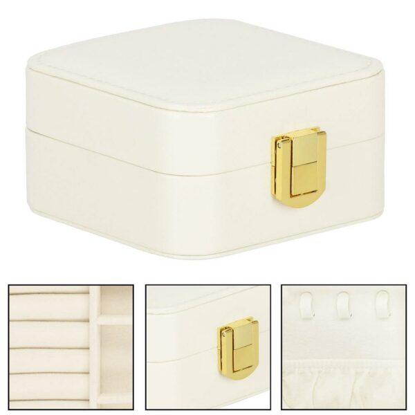 (DL) Cutie depozitare si organizare bijuterii, MDF, piele ecologica, 10 x 10 x 5cm, crem - Image 16