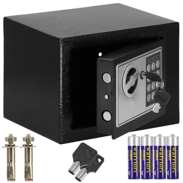 Standard elektronikus széf kóddal és kulccsal, 170x230x170 mm, Acél, Fekete - Image 15